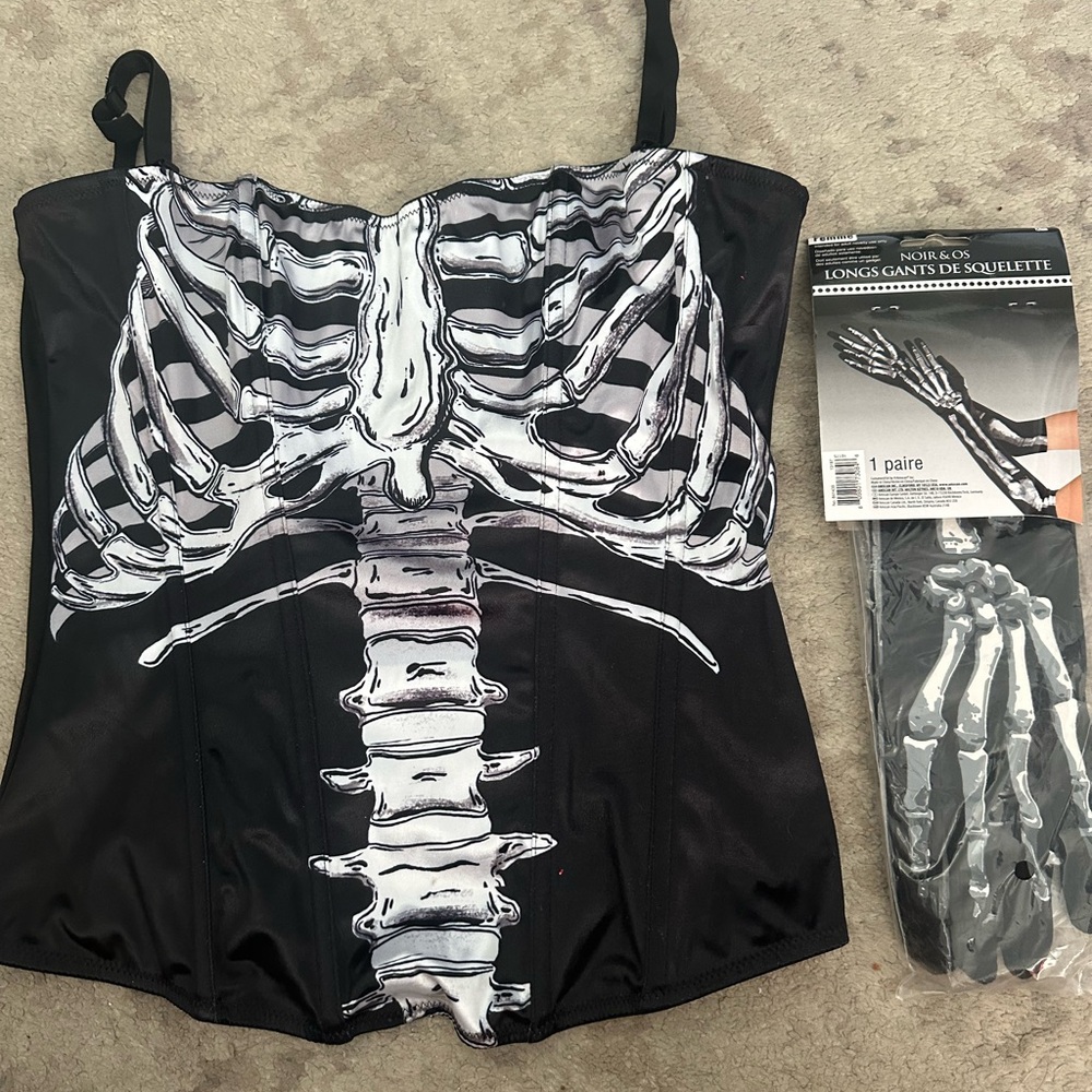 Spirit Halloween Skeleton Corset with Gloves